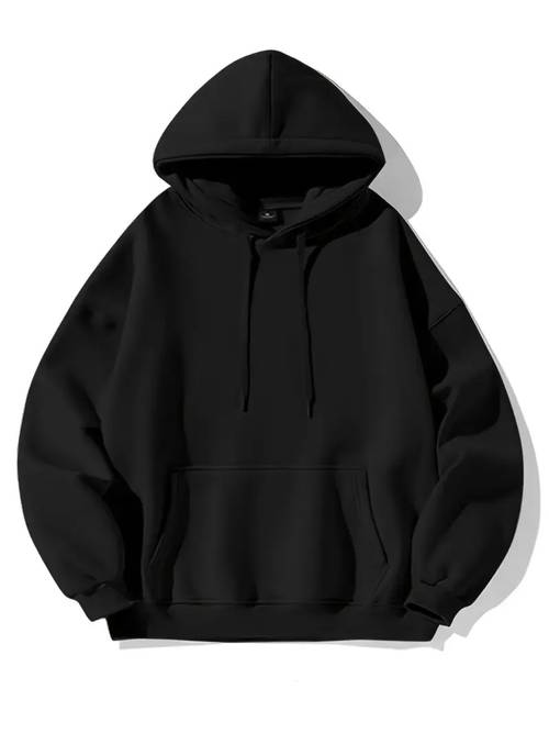1pc mens heavy duty hooded sweatshirt 100 polyester soft black pullover hoodie with adjustable drawstring hood gym outdoor wear casual sportswear sweater for comfortable hoodie jacket