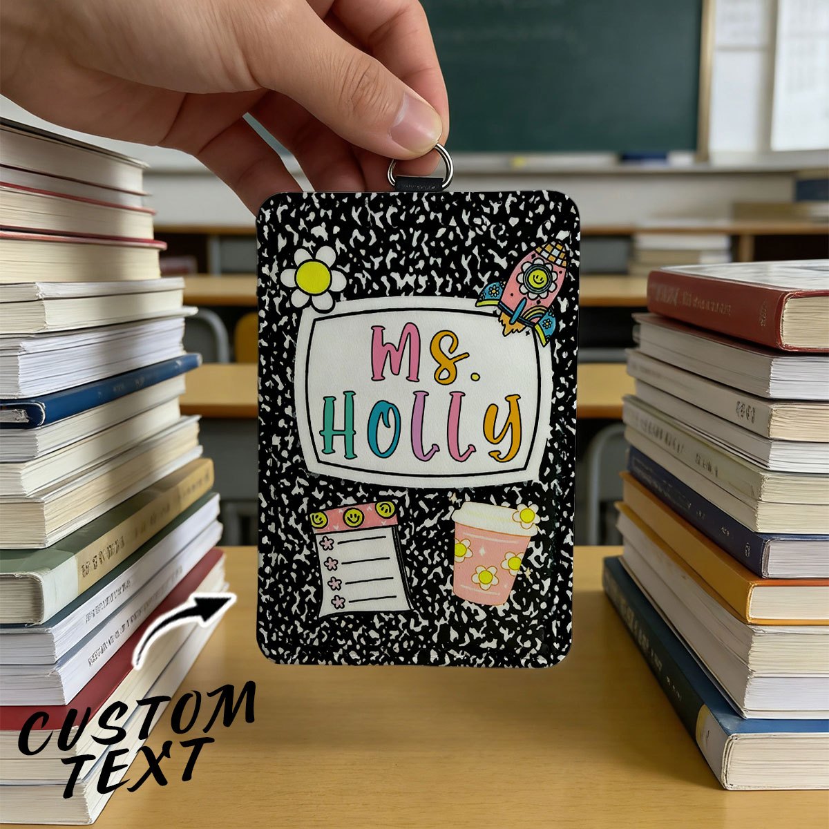 TEMU 2d Multiple Styles Available For , Personalized Custom Name Teacher Id Card Holders, Cartoon Text, Custom Bookmarks, Lanyards, Personalized
