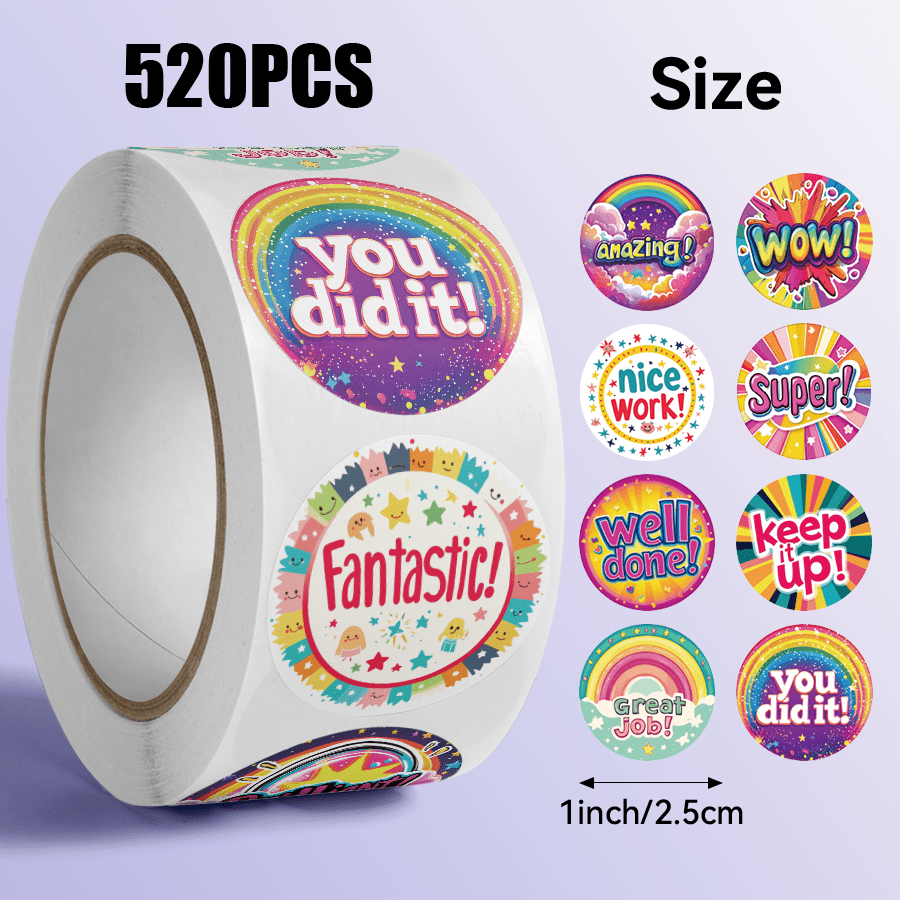 TEMU Rouleau de 520 autocollants à cool et motivants, taille 2,5 cm / 1,0 pouce. Convient pour la décoration de cadeaux de la fête des mères, de la