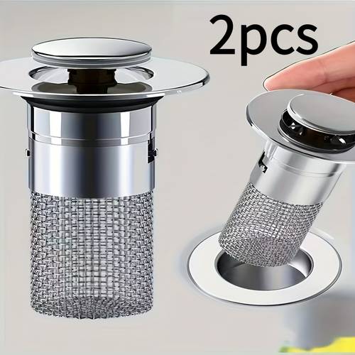 stainless steel up bathroom sink drain stopper with anti clog strainer basket universal push type sink drain assembly for vessel sinks anti odor easy clean