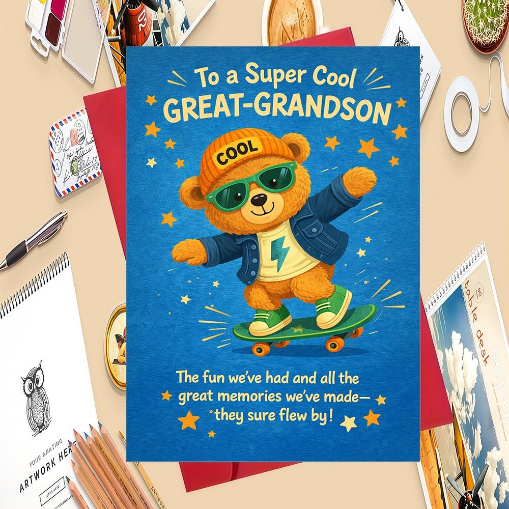 TEMU 1 Greeting Card Along With 1 Envelope, Designed For Grandparents To Present To Their Amazing Great-grandson During