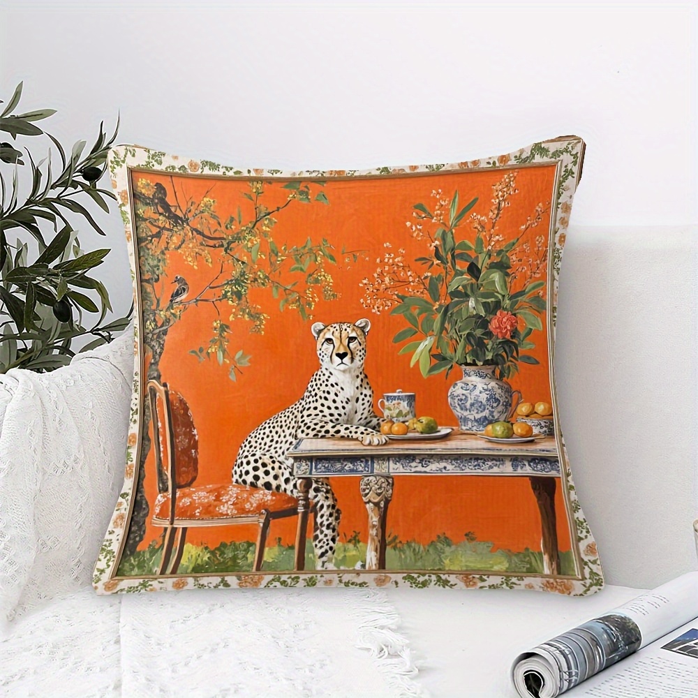 TEMU 1pc Vintage Afternoon Tea Pillowcase, 2d Flat Print, Featuring A Warm With Elements Of , Porcelain, And Floral Arrangements In A Classical Oil