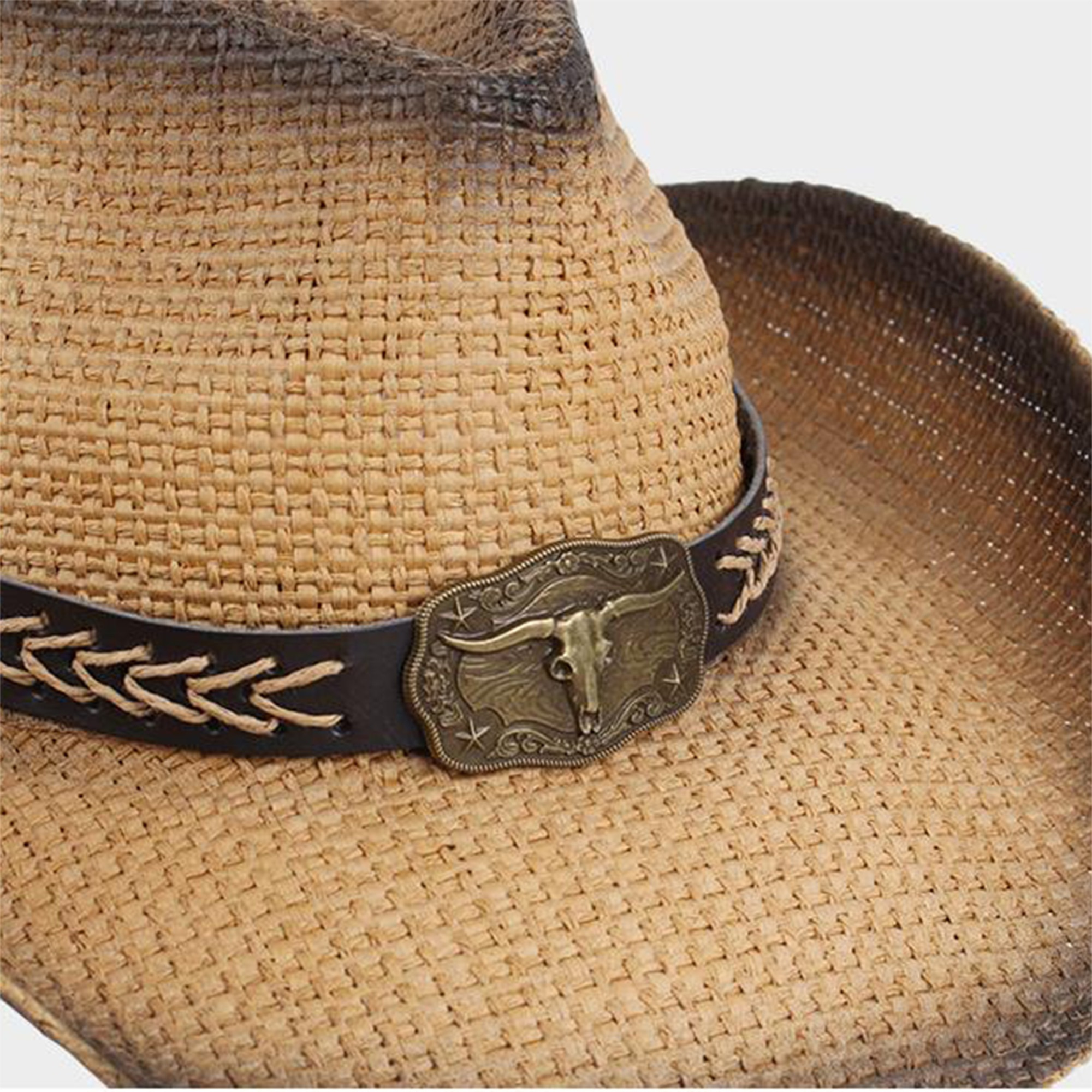 6 Pack Western Straw Cowboy Sun Hats with Chin Strap Wide Brim Cooplus Straw Cowboy Hat for Women, Adjustable Chin Strap  main image 2