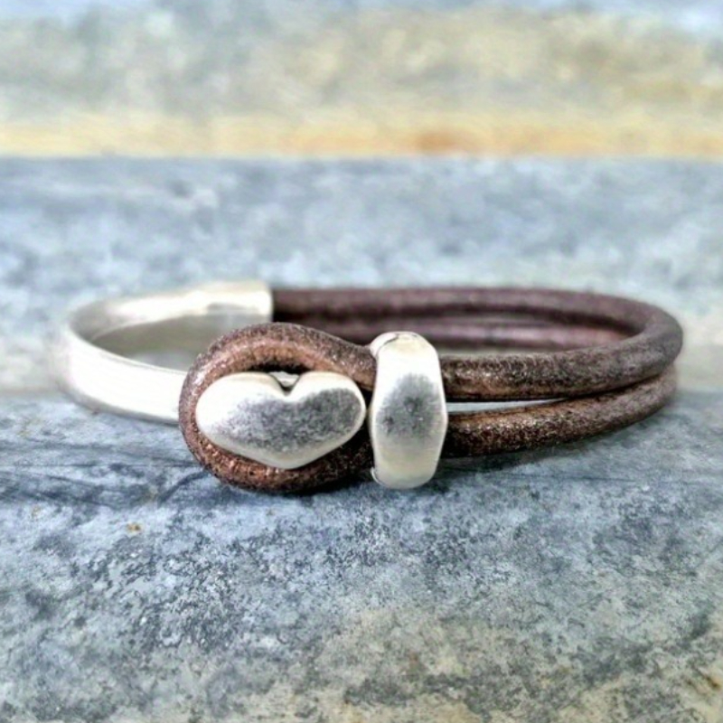 TEMU 1pc Fashion Vintage Heart Brown Men's And Women's Bracelets For Daily Outdoor