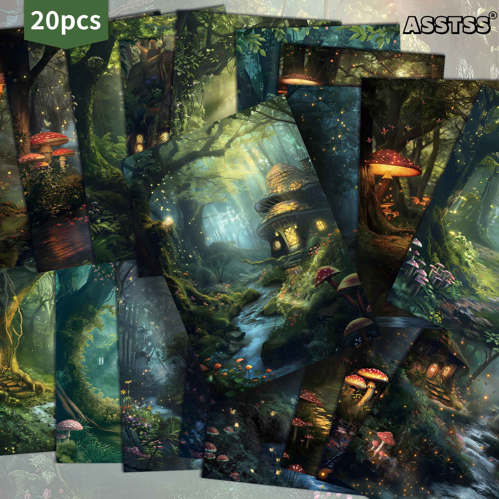 TEMU 20 Cartes ASSTSS Rétro Forêt Magique - Collection Vintage Pinup avec Pages de Journal Junk, Cartes de Scrapbooking et Loisirs Créatifs 4x6