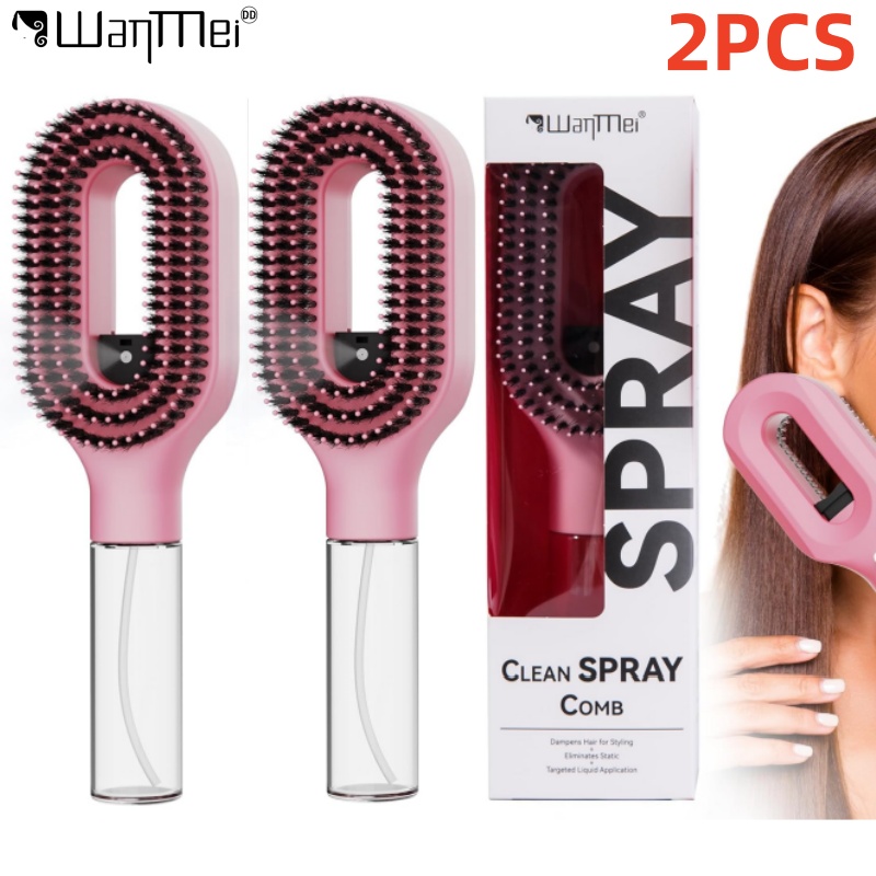 TEMU 2pcs Hair Brush With Water Spray - 2-in-1 Detangler & Spray Comb Suitable For Wet/dry Curly Thick Hair, Portable Built-in 50ml Water Mister,