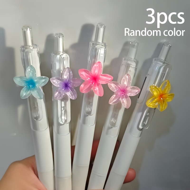 Image of 3pcs 0.5mm Black Ink Ballpoint Pen Set Cute Floral Pattern Quick-drying Writing Pen Series Durable Plastic Lightweight Pen Body Suitable For Office Workers And Gift Procurement, Random Style
