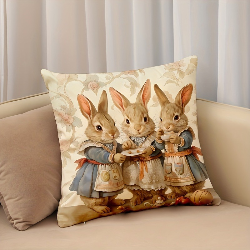 

Easter Bunny Decorative Pillowcase - Soft & Comfortable, Zippered Polyester Cushion Cover For Living Room Sofa And ' Rooms, Decoration, No Pillow