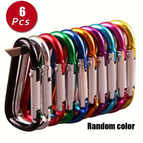 6pcs large aluminum alloy d ring keychain random colors metal spring hook backpack external additions suitable for outdoor activities not suitable for activities