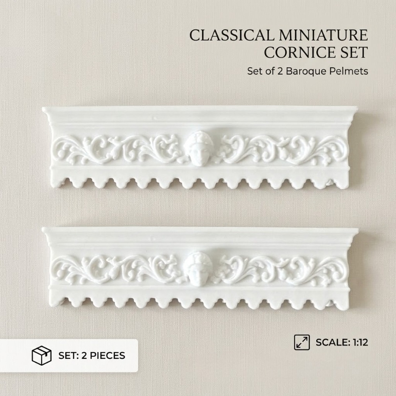 TEMU 1:12 Scale Dollhouse Miniature Classical Curtain Box Set, 2pcs White Exquisite Floral Carved Wall , Retro Decorative Window , Suitable For