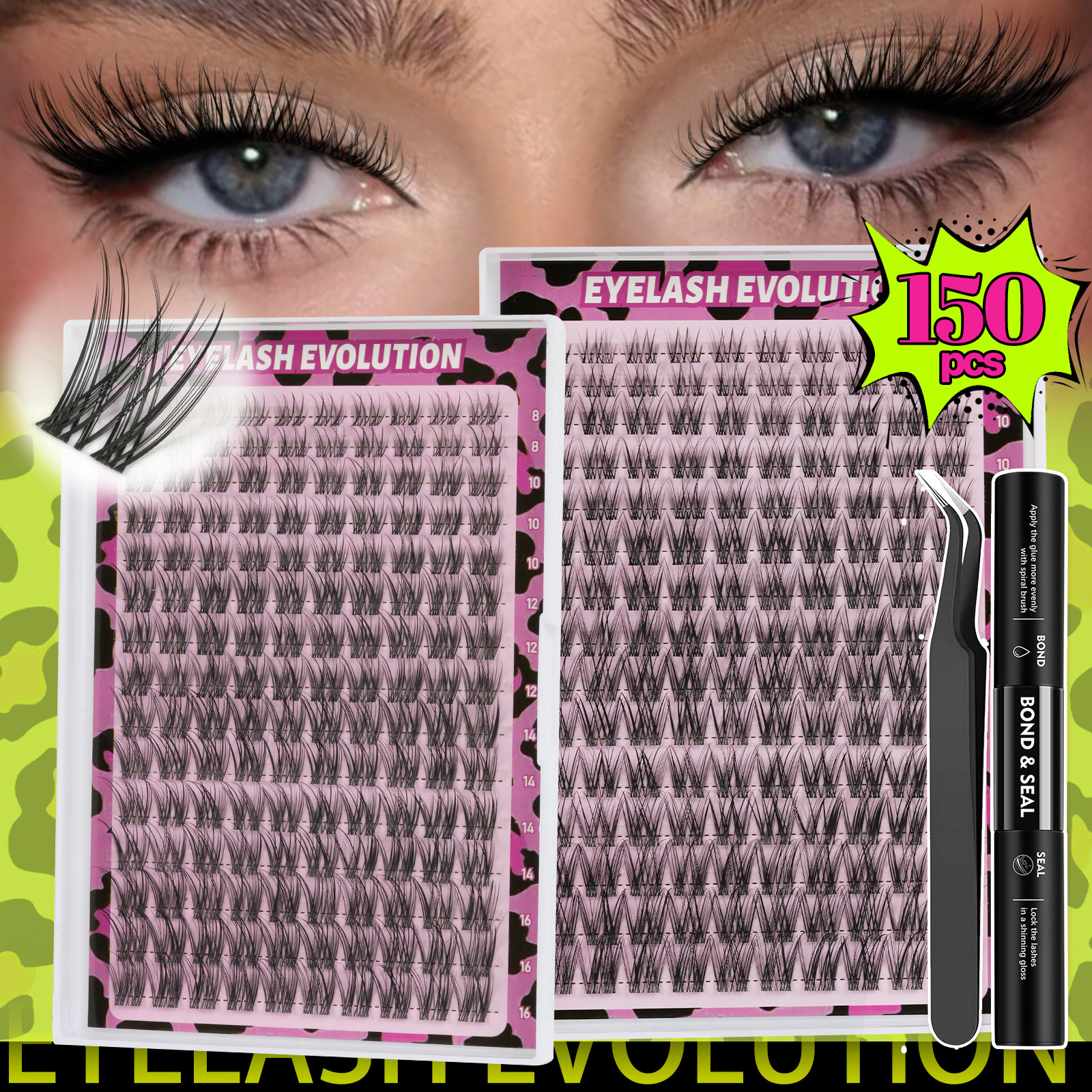 TEMU 150pcs For Lashes. , 10-18mm, Handcrafted For Comfortable Wear And Reusable. Complete Set Includes Adhesive, Tweezers, And Brush, Packaging