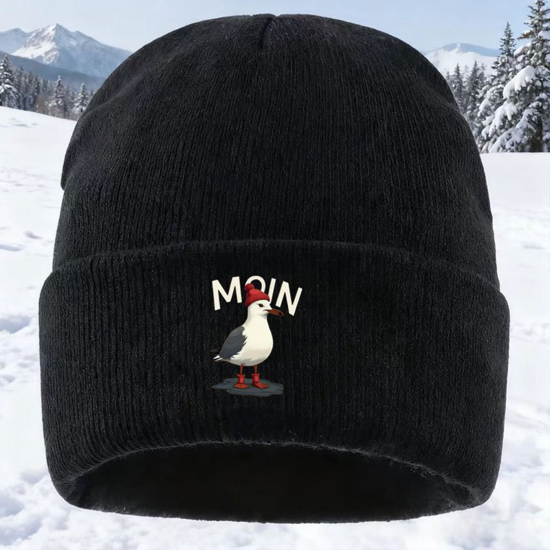 Image of A Unisex Printed Knit Brimmed Beanie, Warm And Windproof, A Stylish Brimless Beanie For Men And Women, Soft And Comfortable Knitted Hat Suitable For The Cold Autumn And Winter
