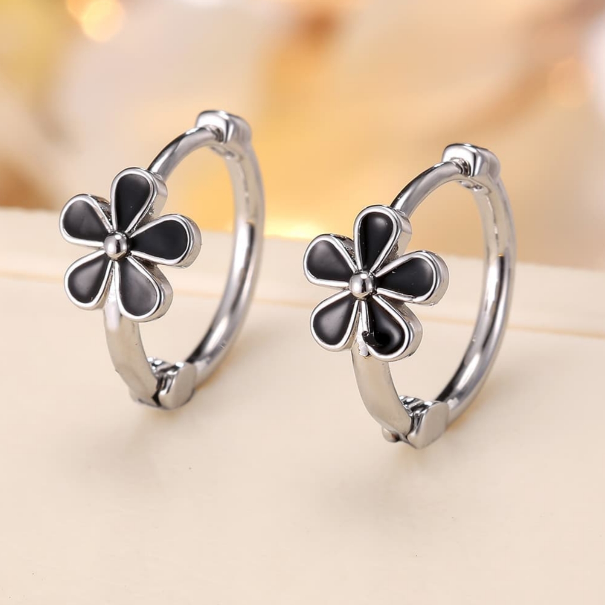 Unisex Minimalist Copper Enamel Five-Petal Flower Huggie Earrings