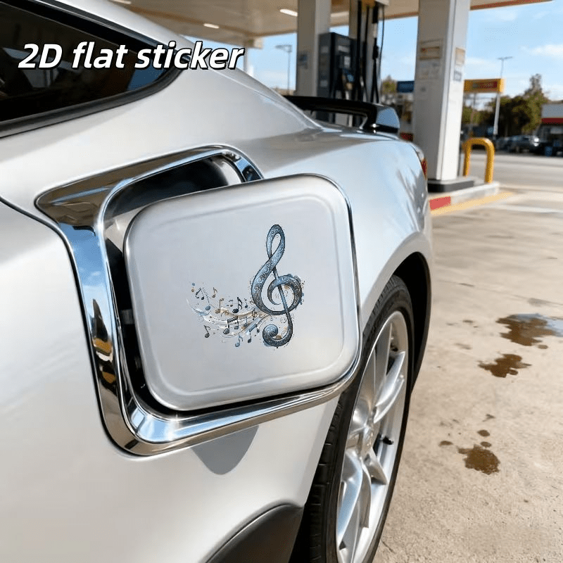 TEMU 1 autocollant plat 2D élégant motif clé de do et notes, autocollant pour bouchon de réservoir de de voiture, décalcomanie extérieure de voiture,