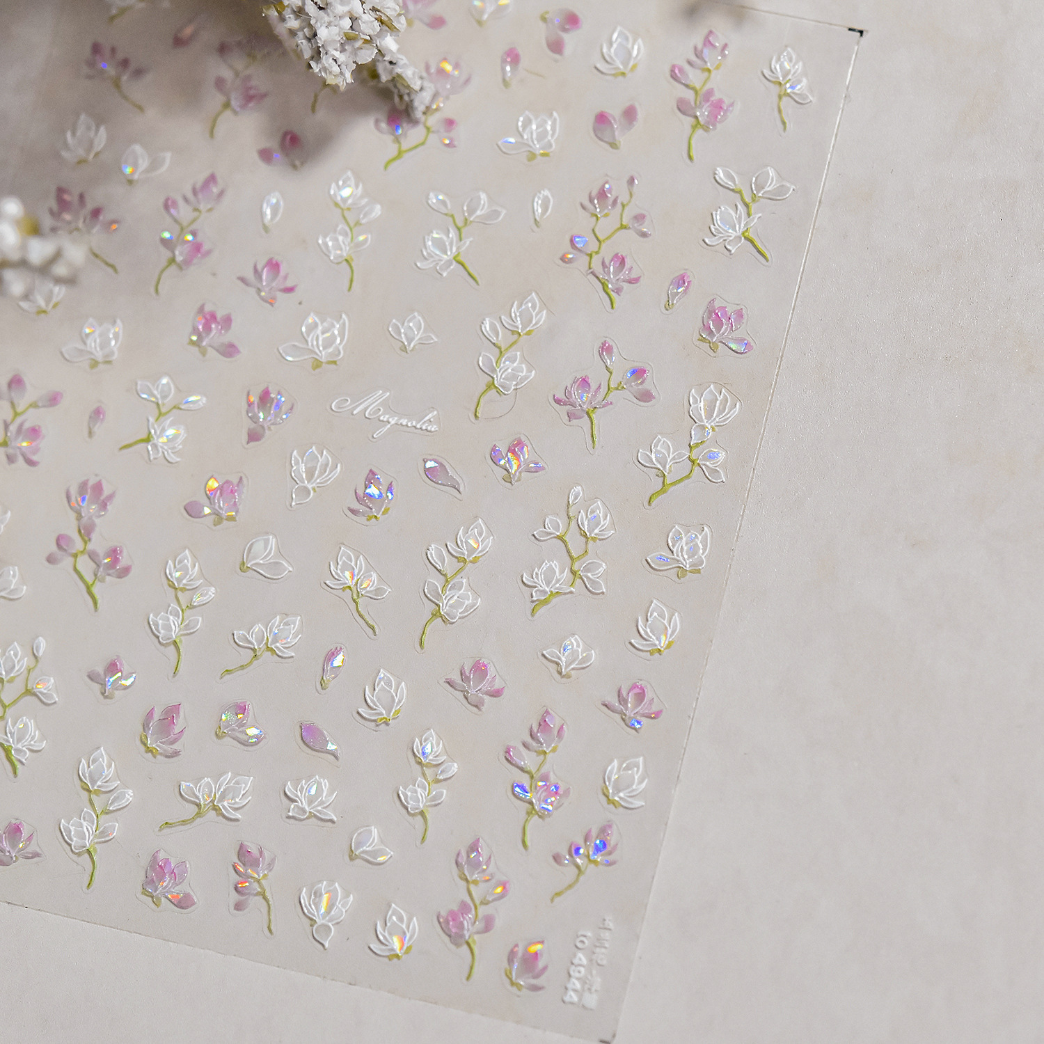 Image of 1pc 5d Embossed Exquisite Colorful Magnolia Nail Stickers Self-adhesive Nail Stickers Stickers Valentine's Day Nail Charm