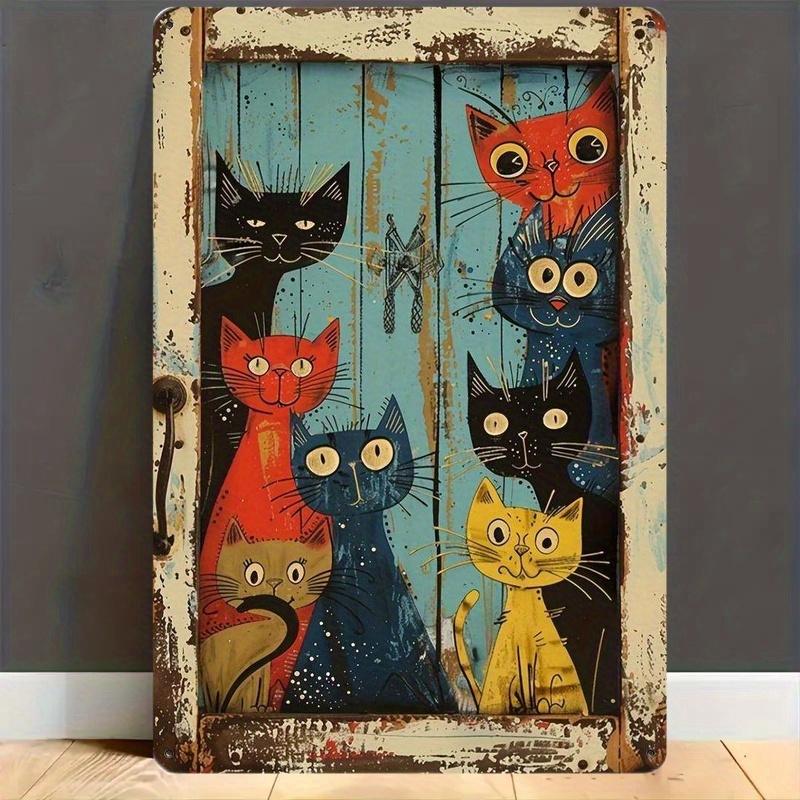 TEMU 2d Flat, 2d Flat 1pc 1 Vintage Aluminum Sign 8x12 Inch Weird Cat Art Country Wall Decor Suitable For Bar Handicraft Tools And Supplies Made Of