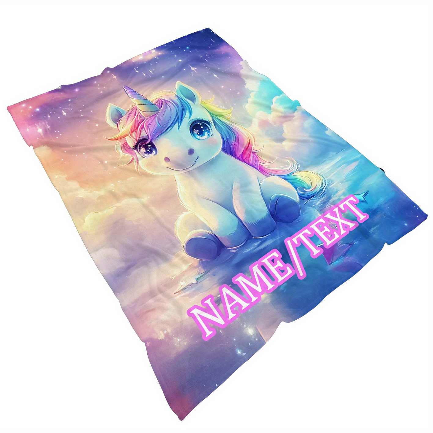 E-shop Personalisierte Einhorn-Cartoon-Decke - Weiche, Leichte Flanelldecke für Couch, Bett, Reisen & Büro - Individueller Name HD-Druck, Perfektes