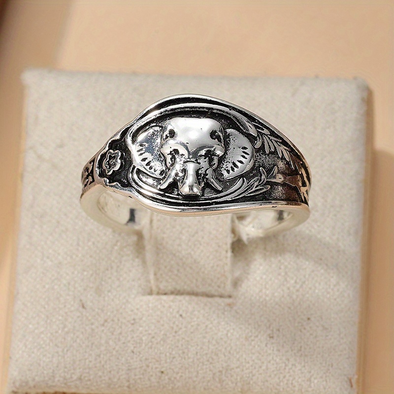 Retro Elephant Inspired Natural Design Ring, Fun Jewelry