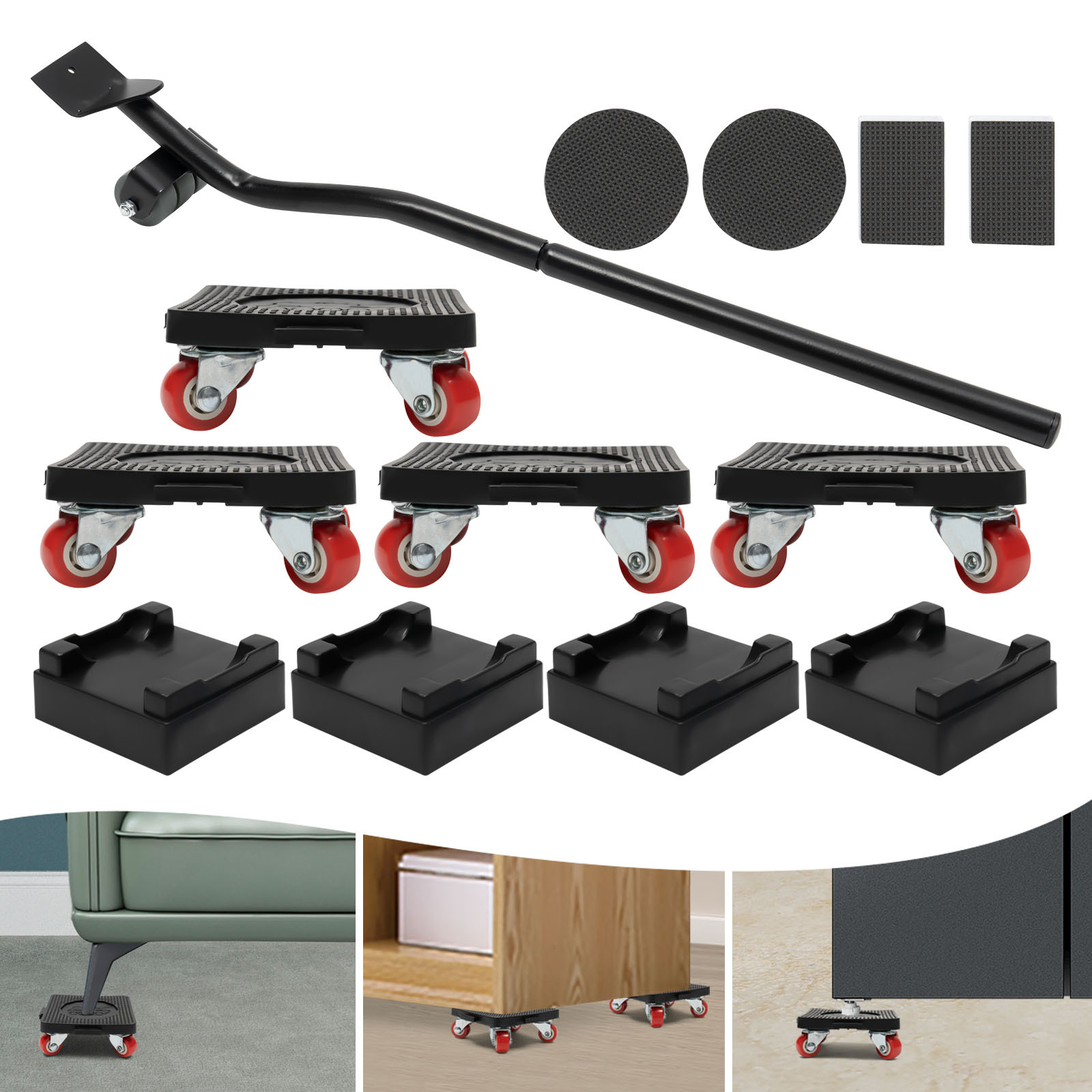 TEMU 400kg 400kg Furniture Set, Furniture Lifter And Furniture Roller With 4 Eva Pads, 4 Furniture Rollers And 1 Load Lifter, 360° Rotating Furniture