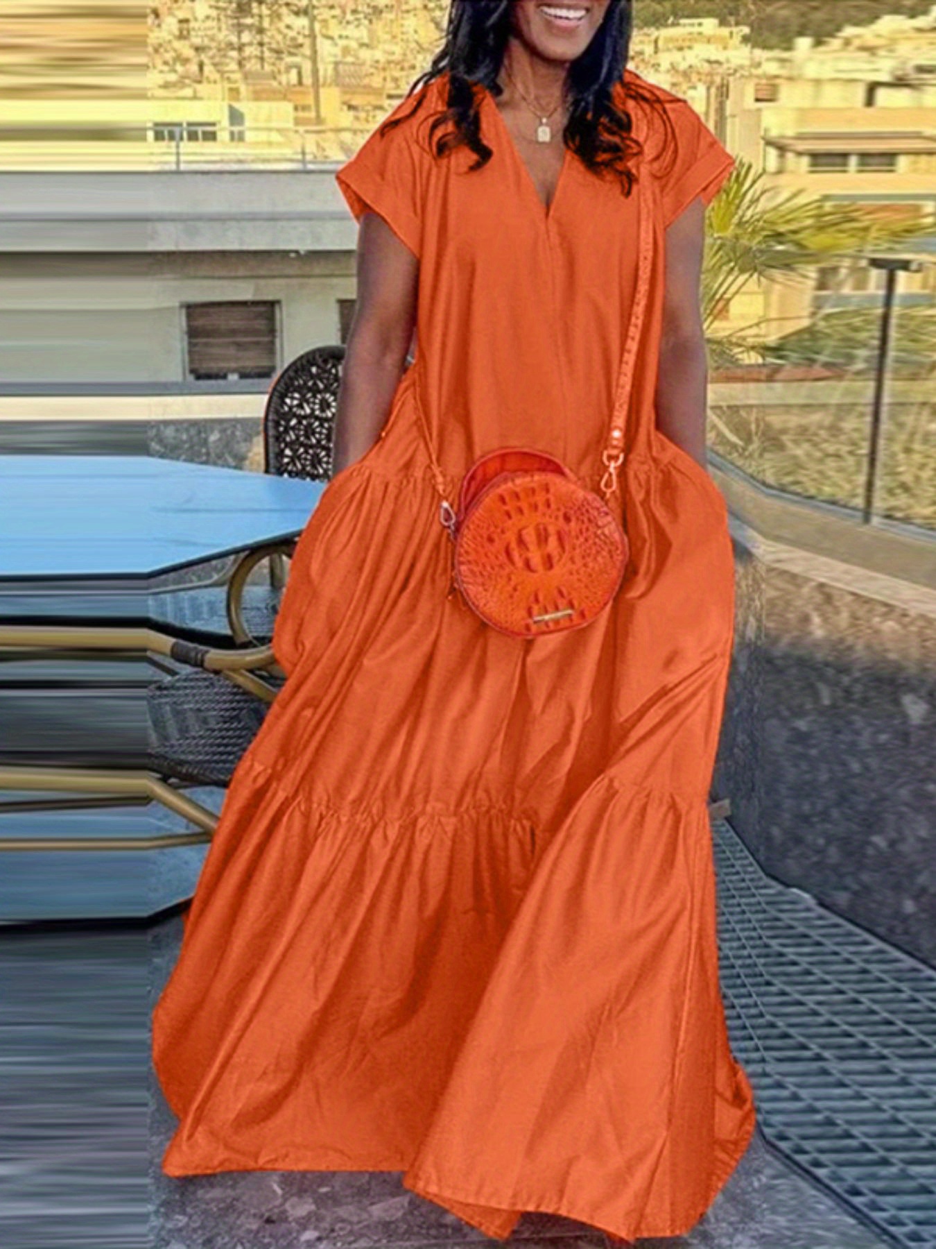womens oversized v neck tiered ruffle maxi dress lightweight - Temu  Mauritius