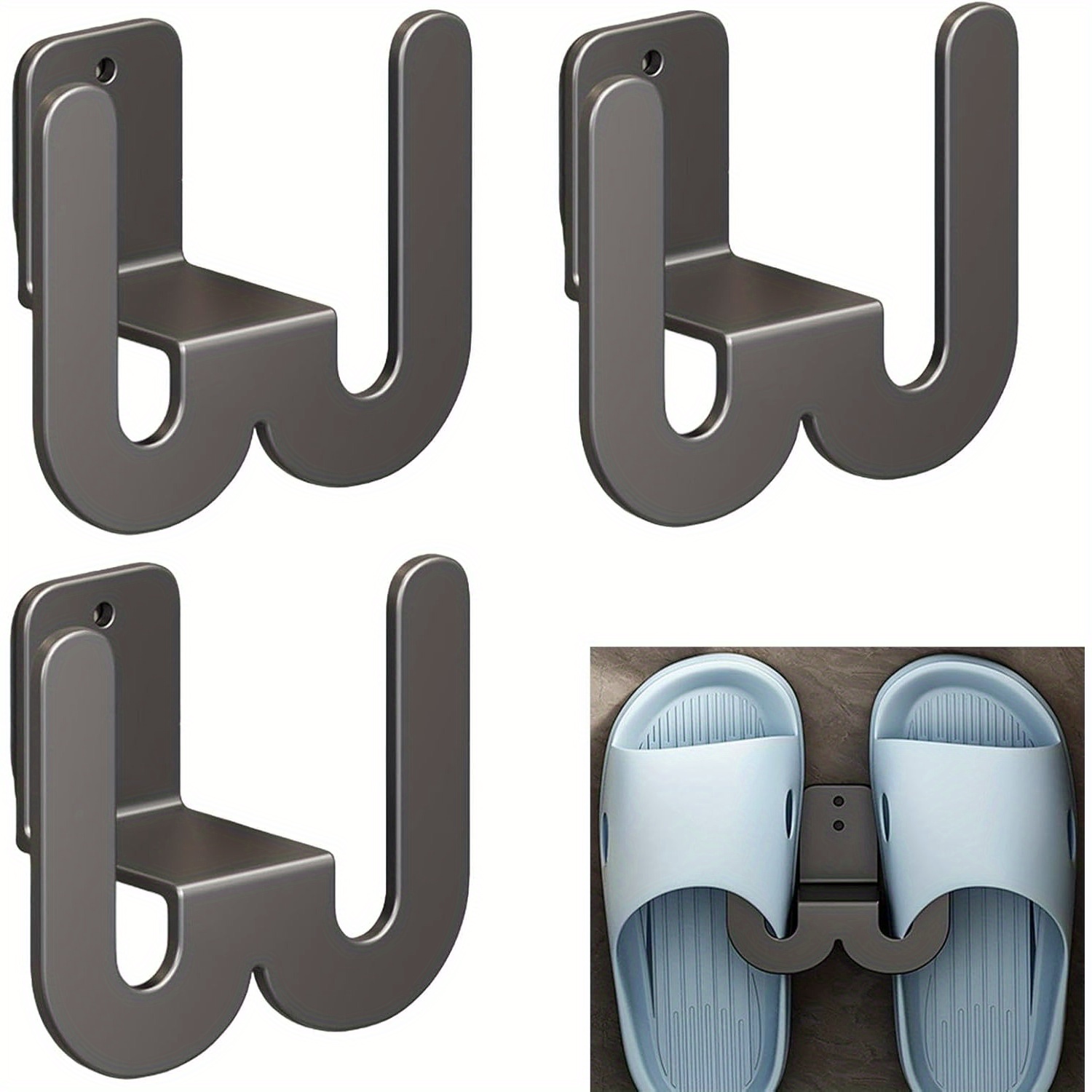 Image of Set Of 3 Wall-mounted Hangers For Slippers And Shoes, Sturdy Metal Storage Rack, Designed To For Organizing Bathrooms, , And Living Rooms, Hanging Shoe Organizers