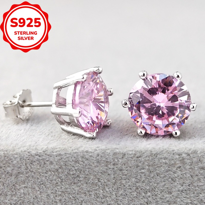 Women's 925 Silver Six-Prong Synthetic Zircon Earrings, Luxurious Gift