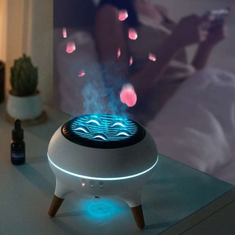 multicolored flames, smart home aroma diffuser desktop flame humidifier, large mist output, music atmosphere with multicolored lights. details 3