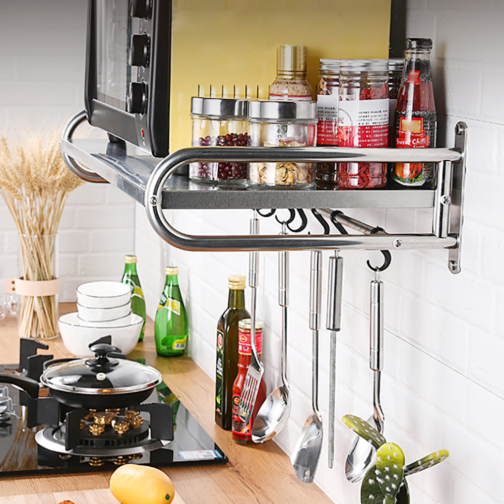 Image of Yunrux Stainless Steel Microwave Oven Rack Wall-mount Kitchen Shelf Shelves Countertop New
