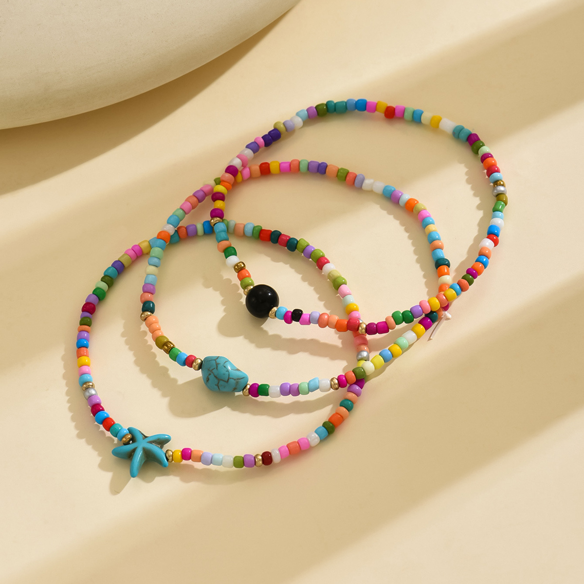 3pcs Boho Starfish Turquoise Beaded Bracelet Set