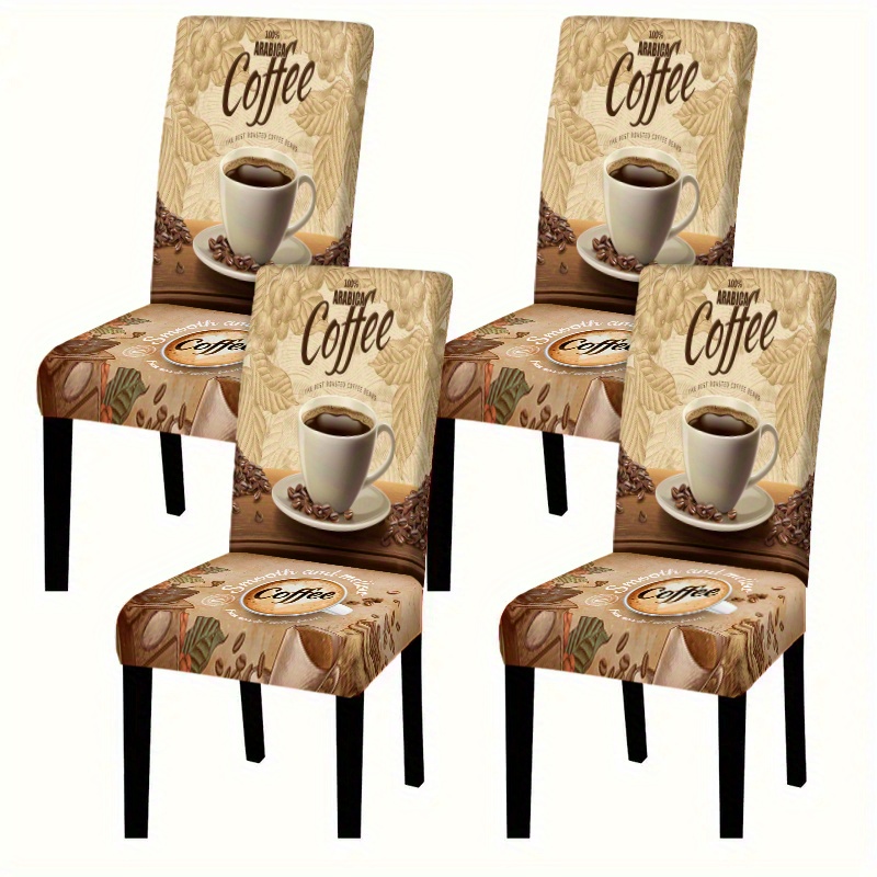 E-shop [Offen] 2/4/6 Stück Esszimmerstuhlbezug mit Kaffee-Muster, elastischer Stuhlbezug mit Vier-Jahreszeiten-Druck, geeignet für Heimdekoration und
