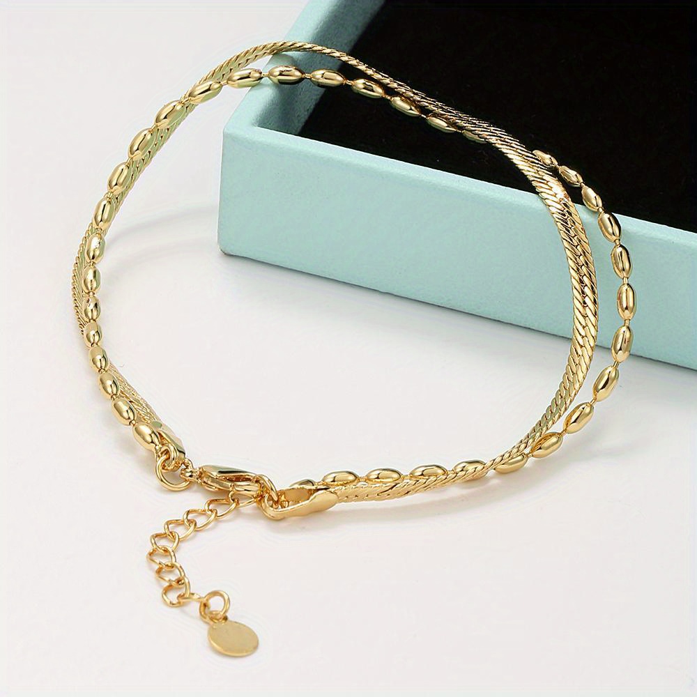 Double Layer Stacked Snake Bone Chain Bracelet, Golden