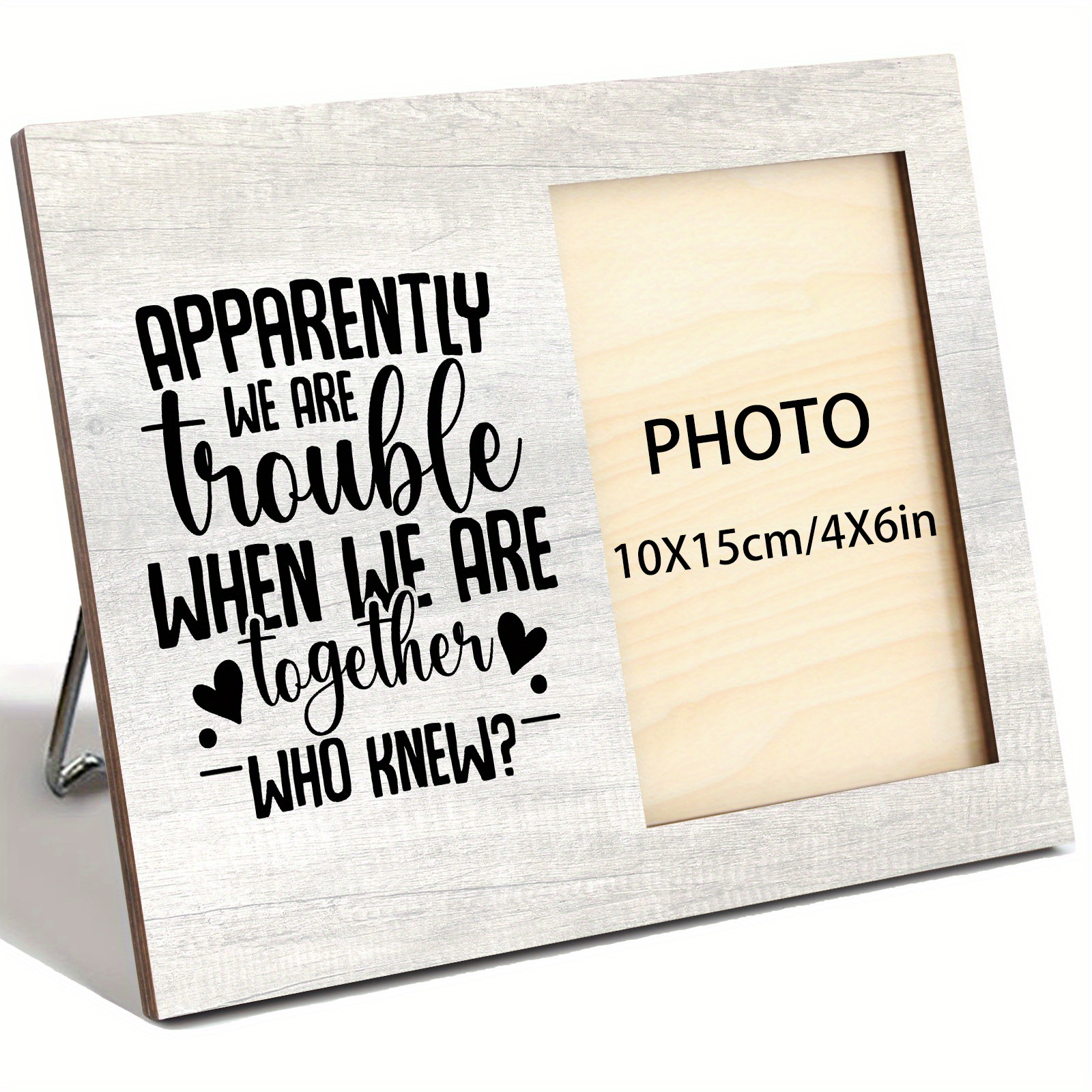 TEMU 1pc Vintage Minimalist Photo Frame - Best Birthday/anniversary Gift, With " " Quote - Horizontal Desktop Display - Natural Wooden Couple Photo