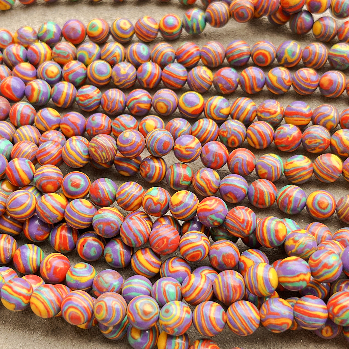 TEMU Perles en malachite violette, jaune et rouge, perles rondes de 4 mm, 6 mm, 8 mm et 10 mm, adaptées au bricolage de bracelets, et boucles