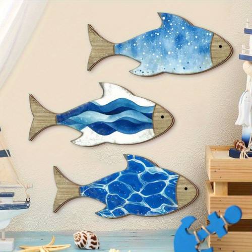 6pcs wooden fish shaped craft chips natural wood blank unpainted marine theme decor for diy painting graffiti art home bathroom bedroom wall decor holiday craft projects no brushes included ocean theme bathroom decor bedroom wall arts oceaninspired arts wood grain texture