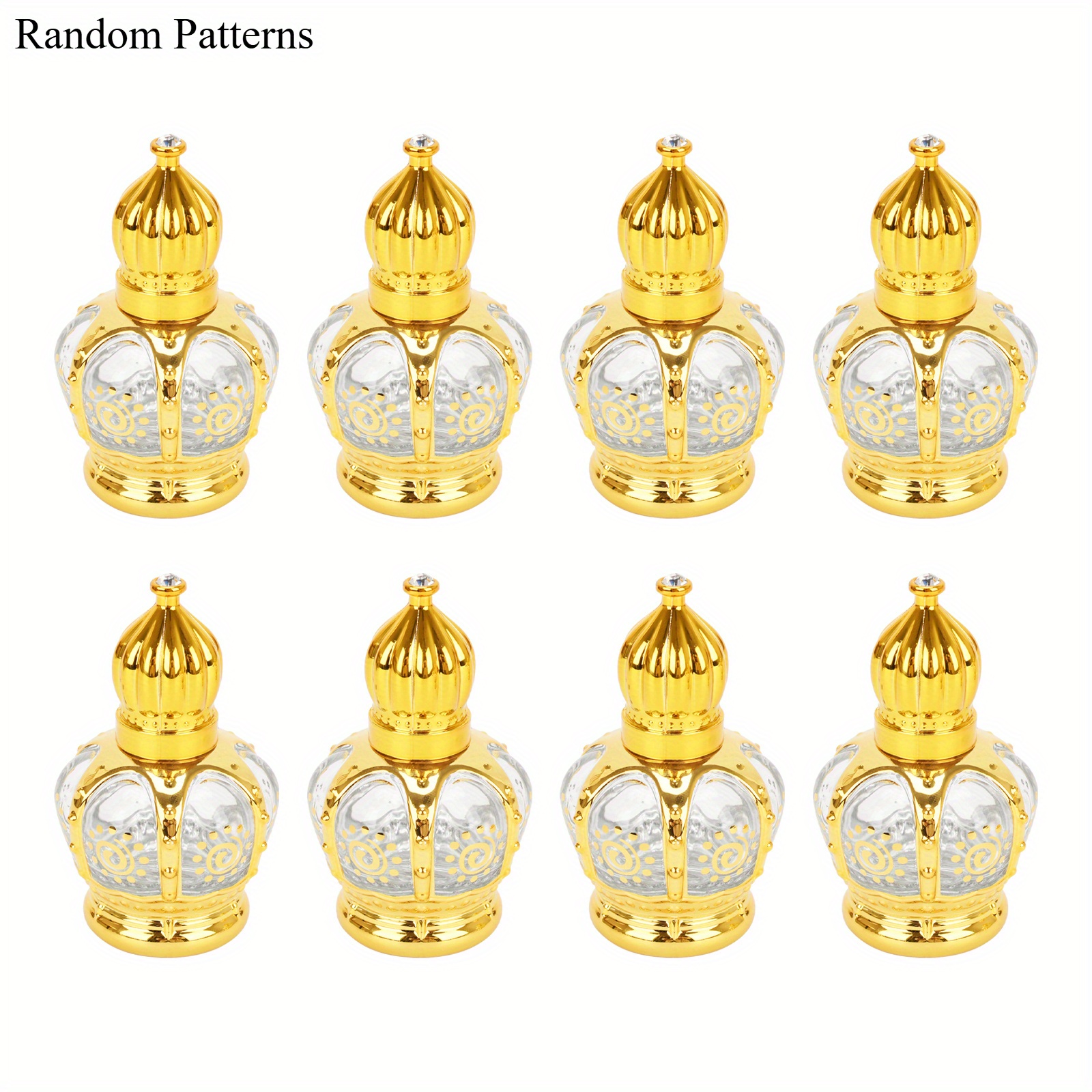 E-shop 8er-Set 15ml Luxus-Goldene Ätherische Öl Flaschen mit Zufälligen Mustern, Nachfüllbare Parfümflaschen, Glas- Flaschen für Ätherische Öle,