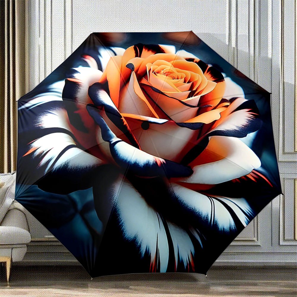 TEMU Fastest Delivery 5 Working Days: Automatic Folding Umbrella - Large Rose Pattern, With Automatic Opening/closing And Automatic Storage. Portable