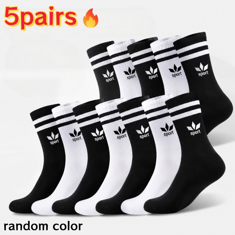 TEMU 5 Pairs Unisex Mid-calf Sports Socks - Breathable Stretchy Striped Cuff, Comfortable & Moisture-wicking, Durable Outdoor Casual Socks For Daily