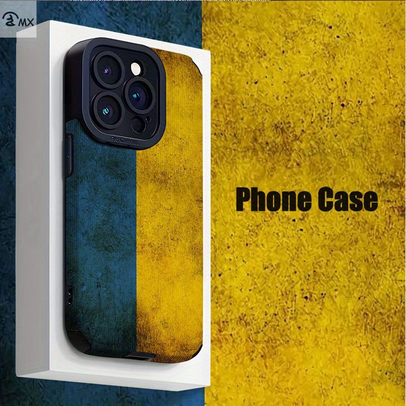 TEMU Phone Case: Blue And Yellow Divided Textured Background . Suitable For Iphone 17, 16, 16 Plus, 16 Pro, 16 Pro Max, 16e, Iphone 15, 15 Plus, 15