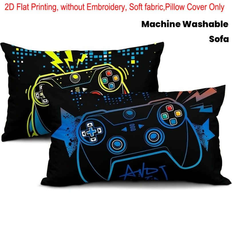 TEMU Lot de 2 housses de coussin imprimées de jeu cyber gaming, impression 2D à plat, impression recto , broderie, rembourrage, impression 2D à plat