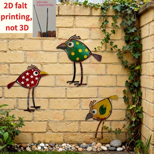 Artikelbild 2d flat - 【2d flat】 2d flat design, 3-teiliges wanddekor im bohemian-stil mit acryl-vogel für den garten, ideal für wand- und zaundekoration, robuste acrylkonstruktion, einfache installation, 2d flat design