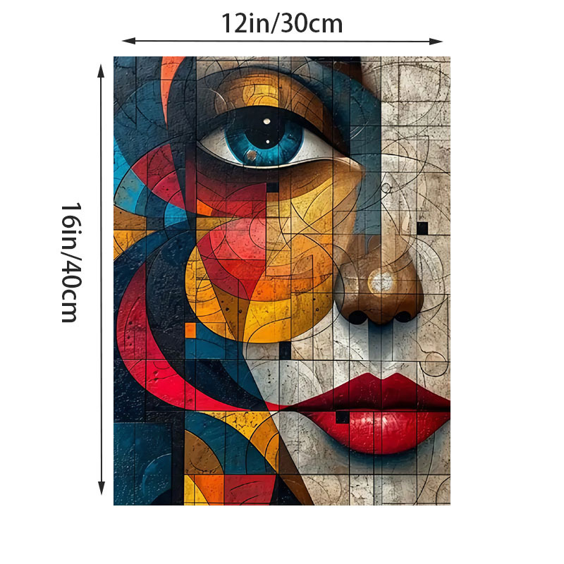 TEMU Abstract Female Face Canvas Art Print | Frameless 12x16" Wall Decor For Living Room, Bedroom, Home Office | Geometric Patterns & Textured Design