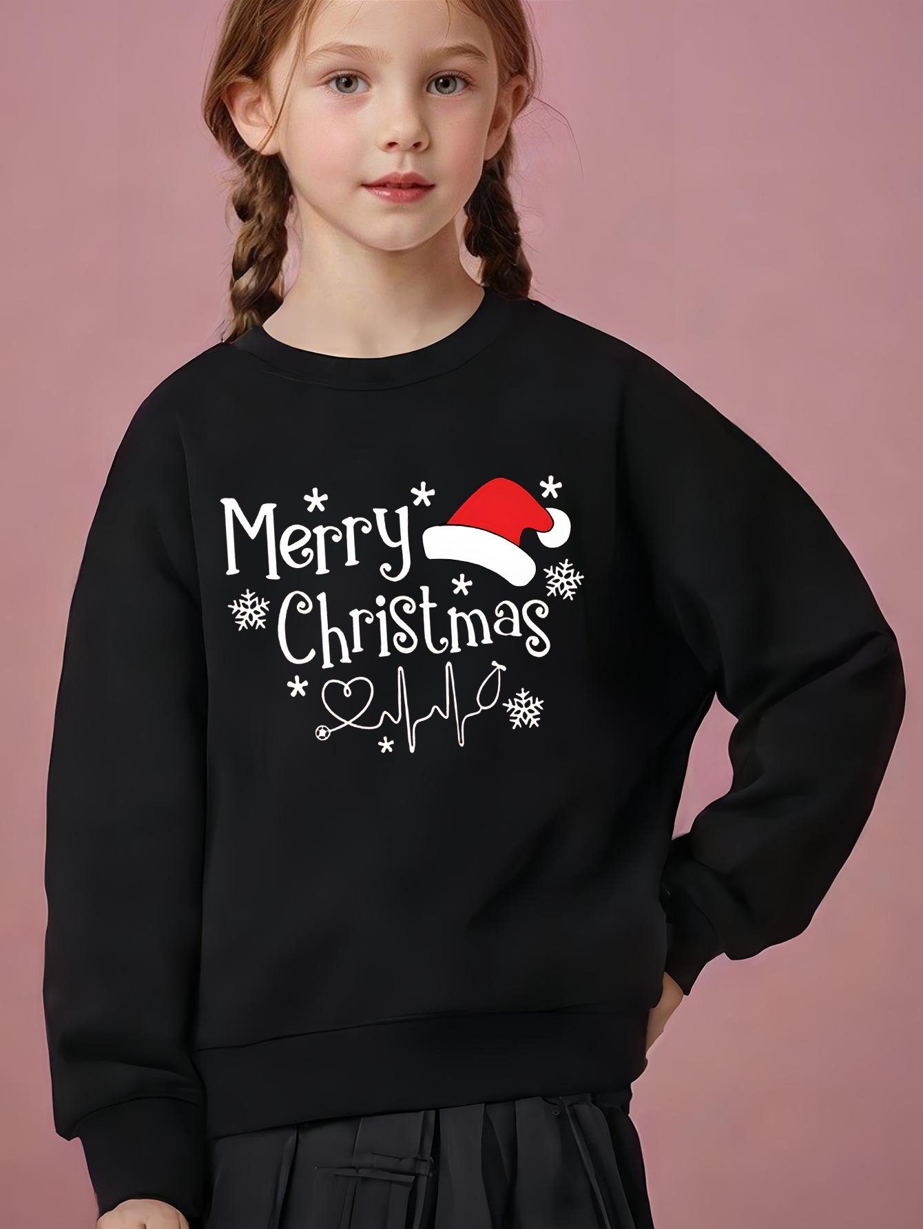 girls' casual crew neck sweatshirt festive merry christmas - Temu United Kingdom