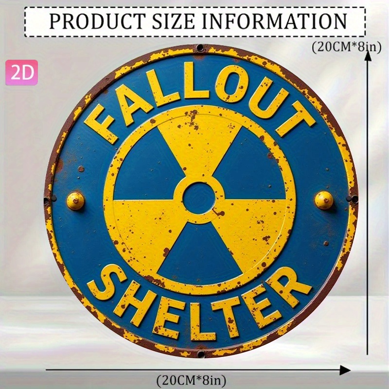 2D Flat, 1pc Vintage   Shelter Aluminum Wall Sign - 2D Flat Design,   Retro Nuclear Warning Plaque, Durable Metal, 20.32x30.48 cm,   Home, Garden, Bar, Cafe & Outdoor Decor, Garden Decoration | Vintage Wall Plaque | Durable Metal Sign,   Decor, 2D Flat