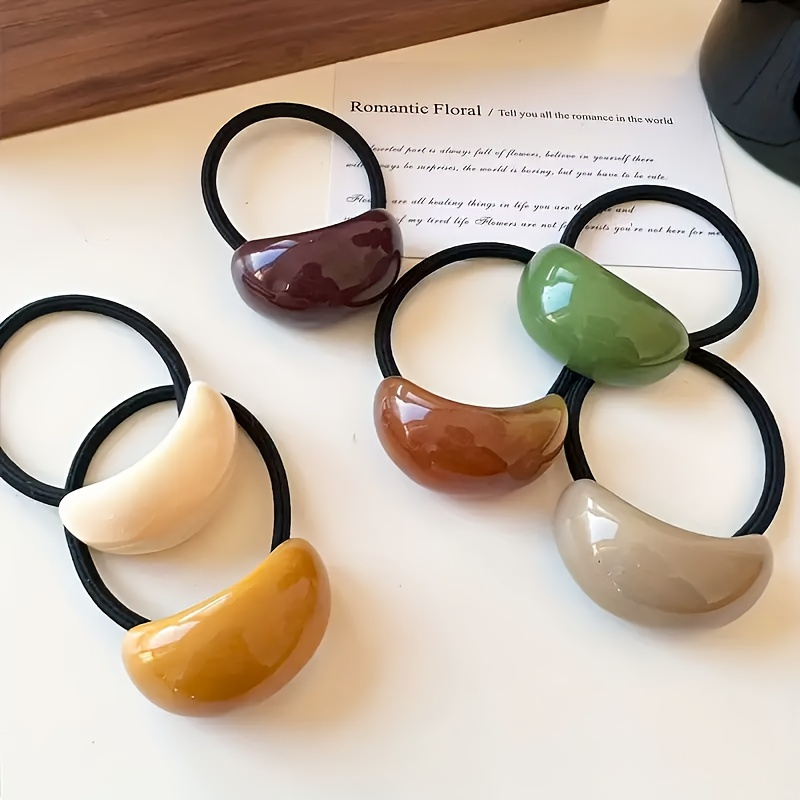 TEMU 7pcs Set Mixed Color High Elastic Simple Hair Ring, Candy Color Acrylic Hair Accessories, Design, Cute Headband With Rubber Band