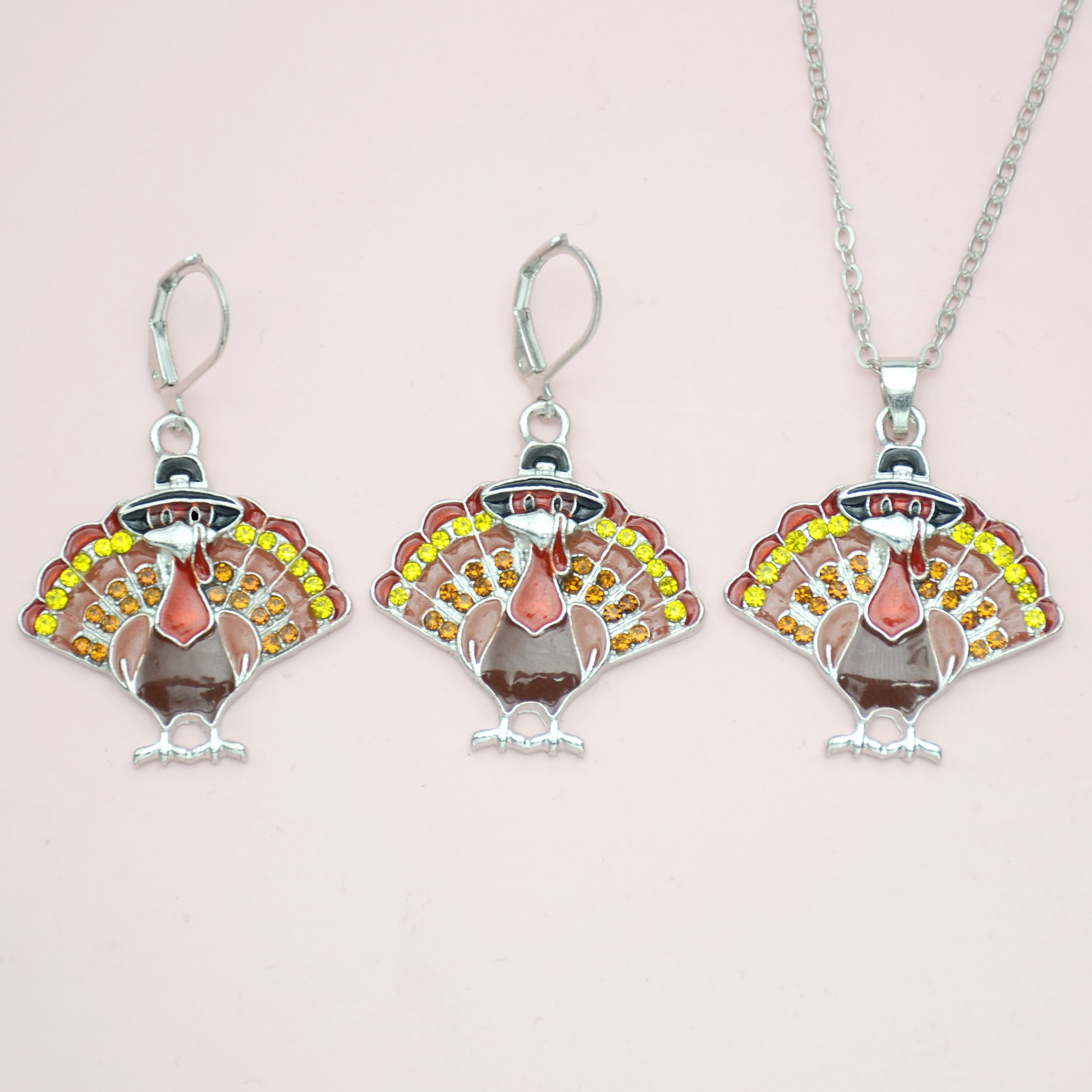 TEMU 3pcs Fashionable And Elegant Turkey Pendant Necklace Earrings Set Halloween Thanksgiving Christmas Birthday Party New Year's Gift Jewelry For