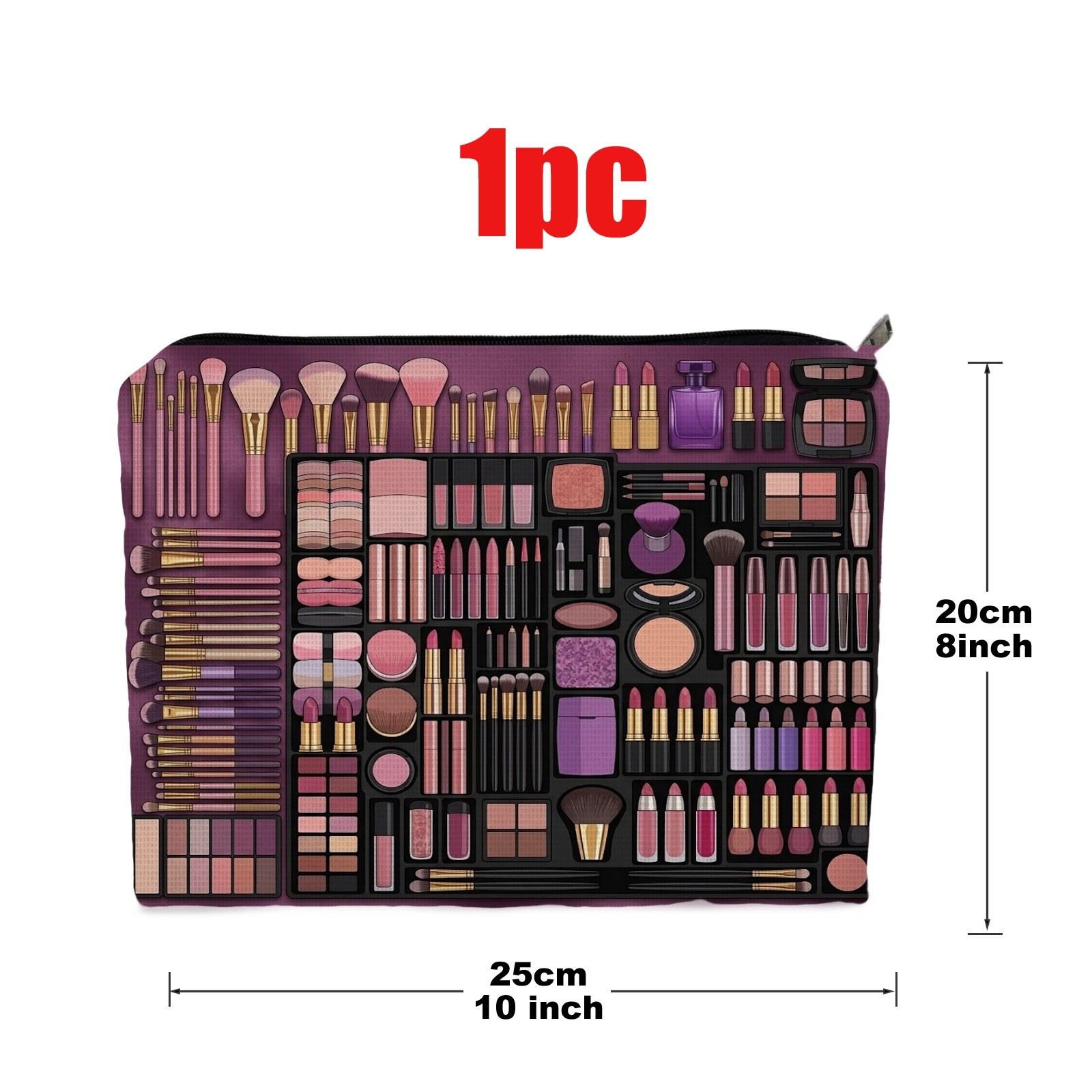 TEMU Vibrant 2d Printed Polyester Makeup Bag, 20*25cm/8*10inch Portable Travel Cosmetic Pouch, Compact Lightweight Storage Organizer, Ideal For -ups,