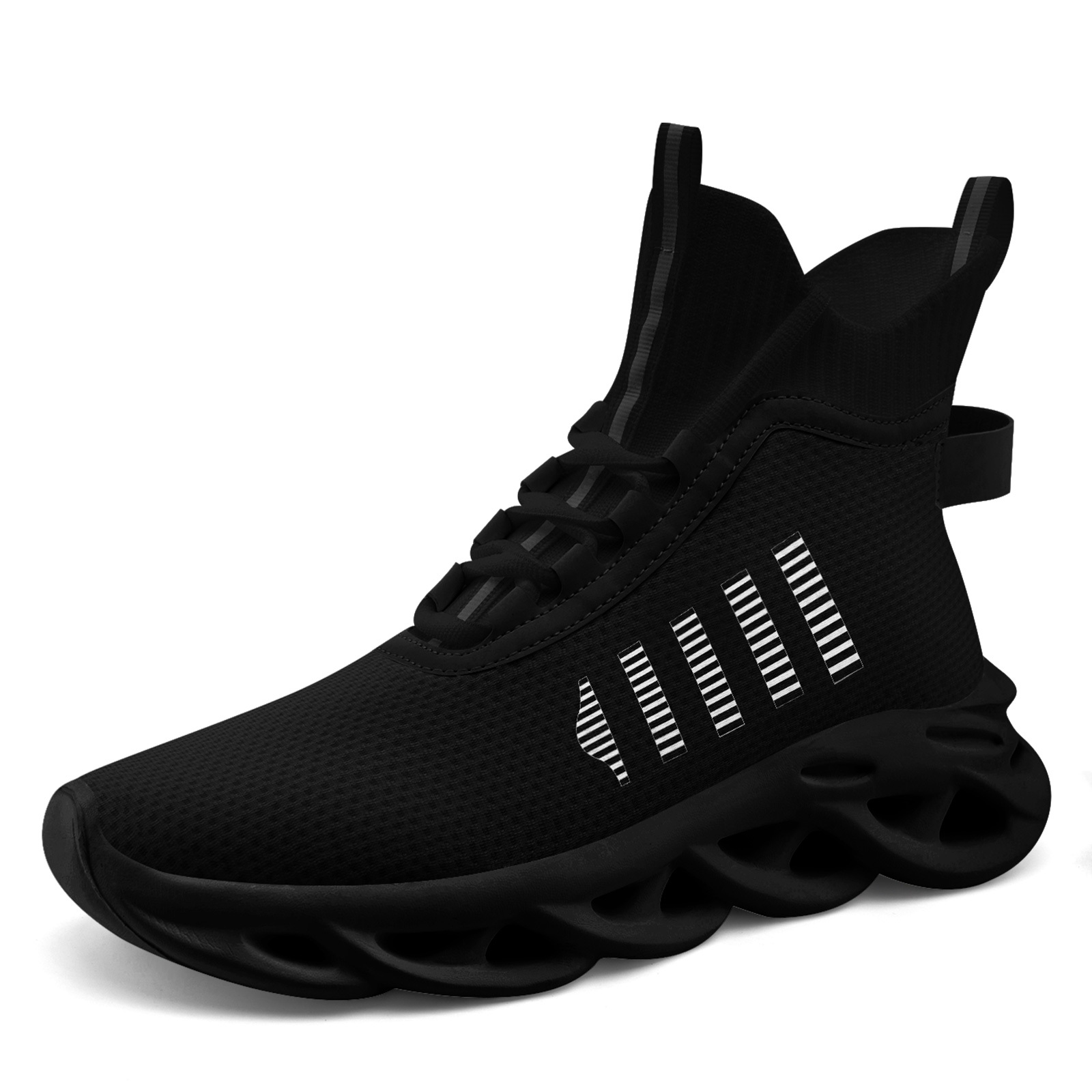 Men's White Black Graphic Stripe Sneakers, Lightweight & Breathable