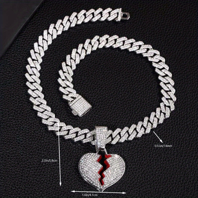 Heart Pendant Cuban Chain Necklace, Stylish Gift