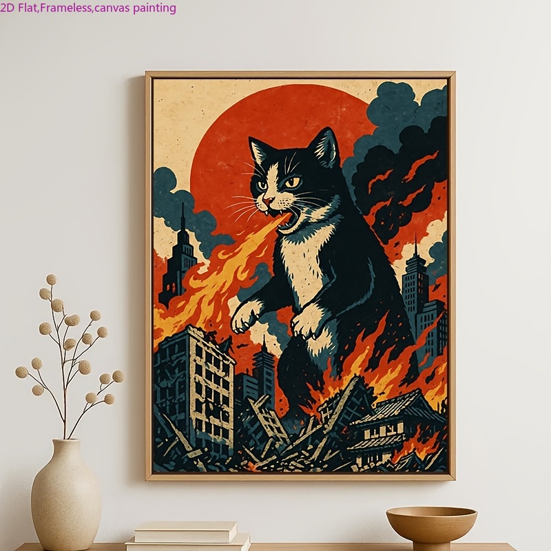 TEMU 2d Flat, 2d Flat, Meowthra Wall Decor, 2d Flat 1pc Frameless, Vintage Poster, Pattern, Pop Home Decor Canvas Art Poster, Decoration Suitable For
