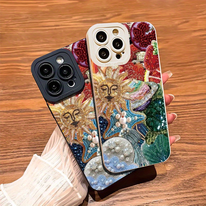 This Phone Case Features a Beaded Embroidery Design And UV Printing,  Offering a for Iphone Models Including 11 Through 16 Pro Max